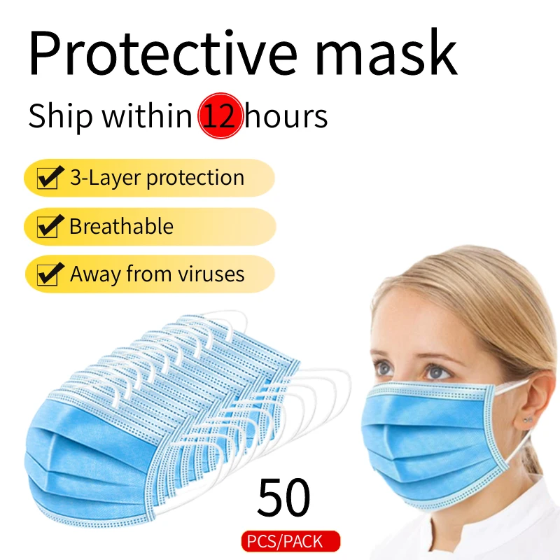 50 PCS Masks Disposable Mouth Mask 3 Layers Protective Dustproof Filter Koronavirus Masker Mulut Anti-virus Face Mask Series
50 PCS Masks Disposable Mouth Mask 3 Layers Protective Dustproof Filter Koronavirus Masker Mulut Anti-virus Face Mask Series