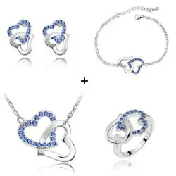 Fine jewelry QiLeSen women's fashion 925 sterling silver jewelry, Austrian sea blue crystal wedding heart with heart suit s048 
Fine jewelry QiLeSen women's fashion 925 sterling silver jewelry, Austrian sea blue crystal wedding heart with heart suit s048