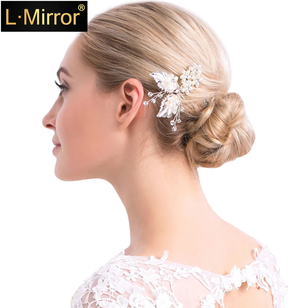 

L.Mirror 1Pcs Wedding Hair Comb Rhinestones Crystals Pearls Bridal Clips Combs for Brides and Bridesmaids