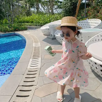 Brand New Summer Girls Dress puff-Sleeved Girls Casual Fruit Pear Peach Pattern Printed Dresses Fashion Kids Clothes with Hat
Brand New Summer Girls Dress puff-Sleeved Girls Casual Fruit Pear Peach Pattern Printed Dresses Fashion Kids Clothes with Hat