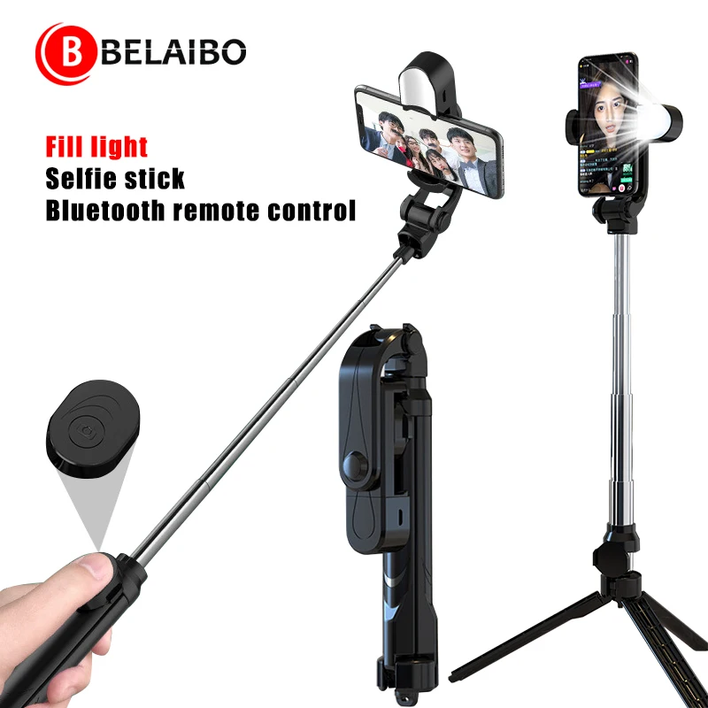 4 In 1 Selfie LED Ring Light Wireless Bluetooth Selfie Stick Mini