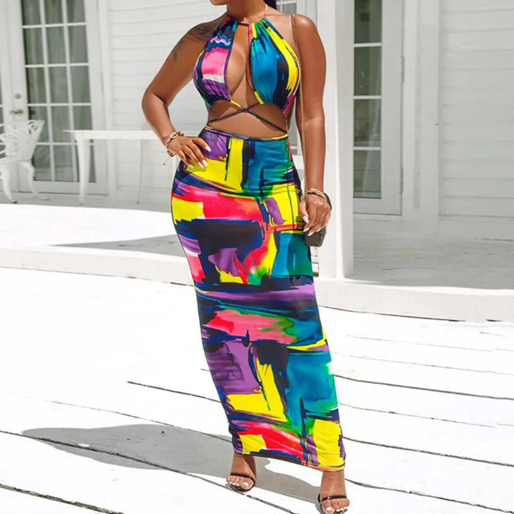 Summer Women Color Block Sexy Beach Maxi Dress Halter Sleeveless Lace-Up Ankle-Length Bodycon Dress Holiday Travel Clothing
Summer Women Color Block Sexy Beach Maxi Dress Halter Sleeveless Lace-Up Ankle-Length Bodycon Dress Holiday Travel Clothing