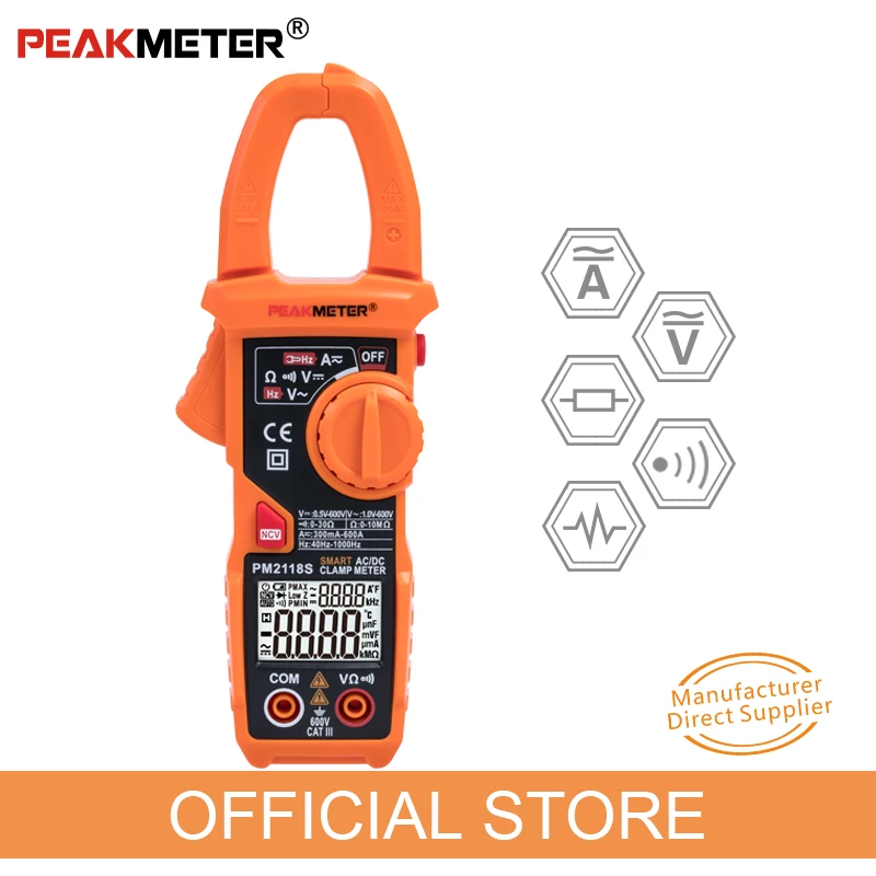 PM2118S Portable Smart AC/DC Clamp Meter Multimeter AC Current Voltage Resistance Continuity Measurement Tester with NCV
PM2118S Portable Smart AC/DC Clamp Meter Multimeter AC Current Voltage Resistance Continuity Measurement Tester with NCV