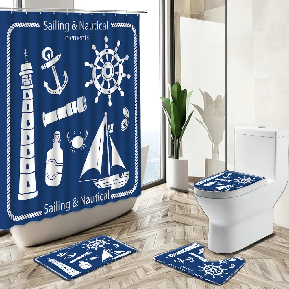 Cartoon Nautical Theme Shower Curtain Anchor Lighthouse Design Child Bathroom Decor Non-Slip Carpet Toilet Cover Floor Mat Set
Cartoon Nautical Theme Shower Curtain Anchor Lighthouse Design Child Bathroom Decor Non-Slip Carpet Toilet Cover Floor Mat Set