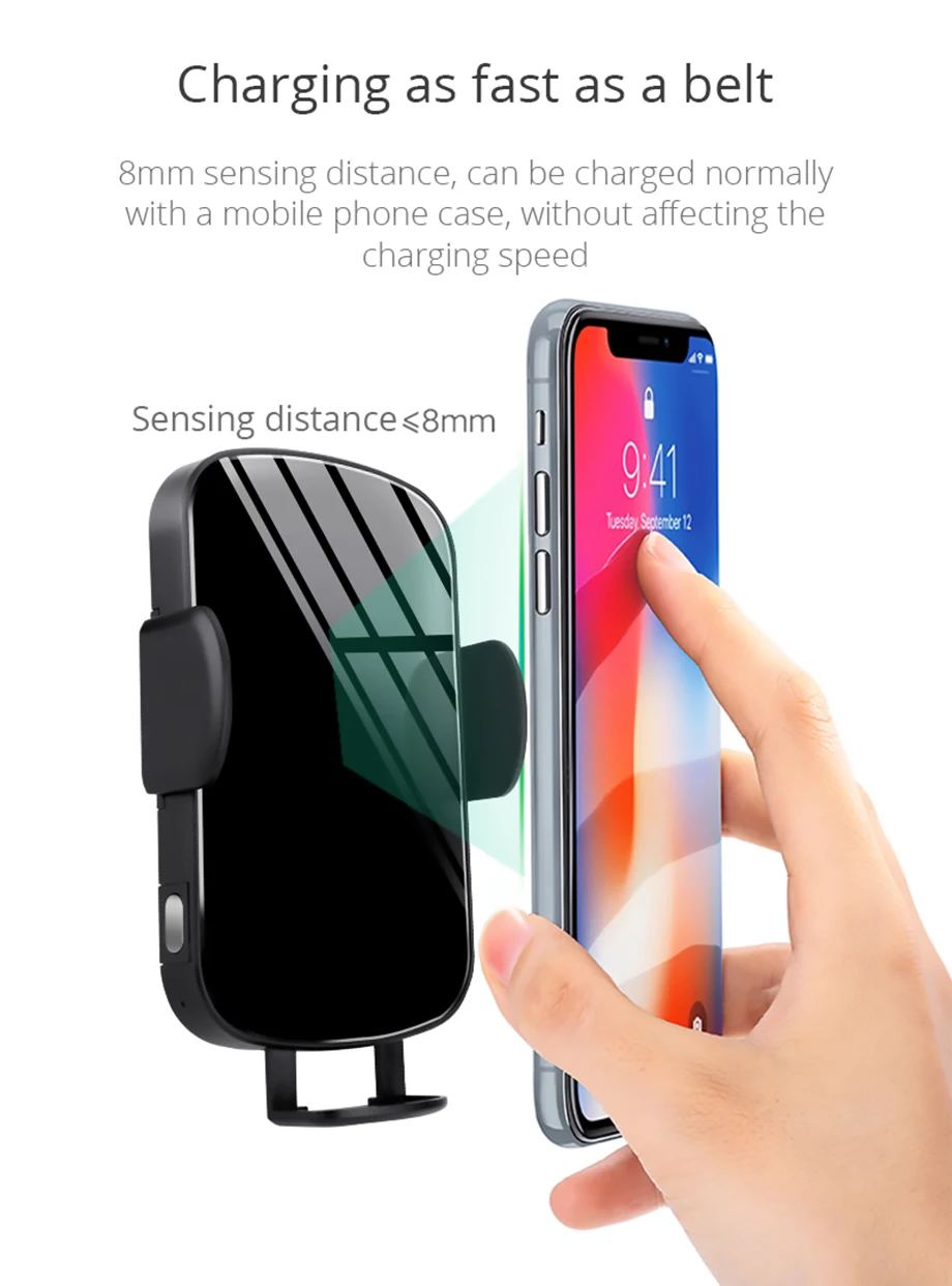 BONOLA Automaitc Fast Wireless Car Charger for iPhoneXsMaxXr8 Robot Arm Car Wireless Charger for Samsung S10S9 Huawei P30 pro (8)