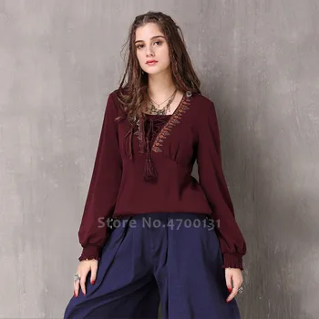 Halloween Medieval Women Retro Style Embroidered Long Sleeve Tee Tops Fashion Chinese T-shirt V-neck Casual Sweater Loose Blouse
Halloween Medieval Women Retro Style Embroidered Long Sleeve Tee Tops Fashion Chinese T-shirt V-neck Casual Sweater Loose Blouse