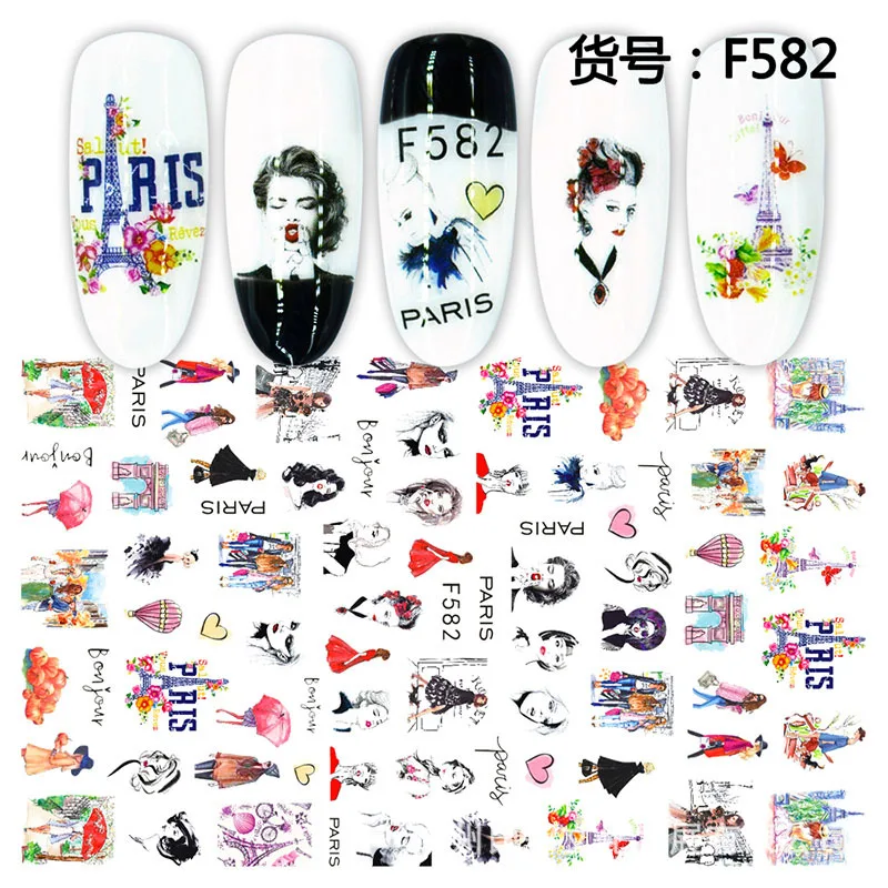 Новейшая наклейка для ногтей F582 3d на заднюю стенку наклейки шаблон декоративные