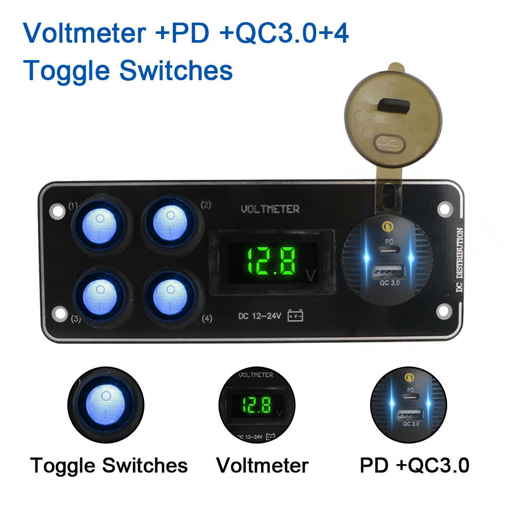 QC3.0 PD вольтметр 4 банды переключатель панель тумблер 12-24 В для автомобиля RV грузовик ATV UTV Camper Caravan автомобильная зарядка
QC3.0 PD вольтметр 4 банды переключатель панель тумблер 12-24 В для автомобиля RV грузовик ATV UTV Camper Caravan автомобильная зарядка