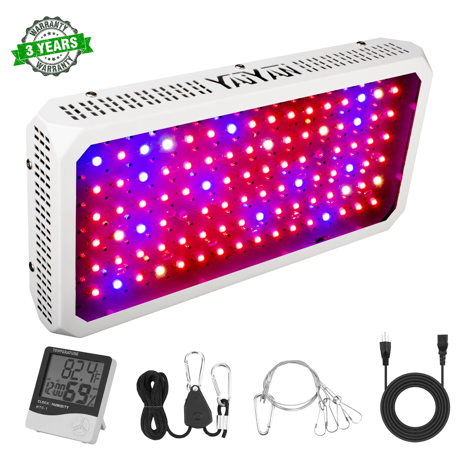 Фото YAIYAN 960W LED Plant Grow Light with Thermometer Humidity Monitor Adjustable Rope Full Spectrum Double Switch | Лампы и освещение