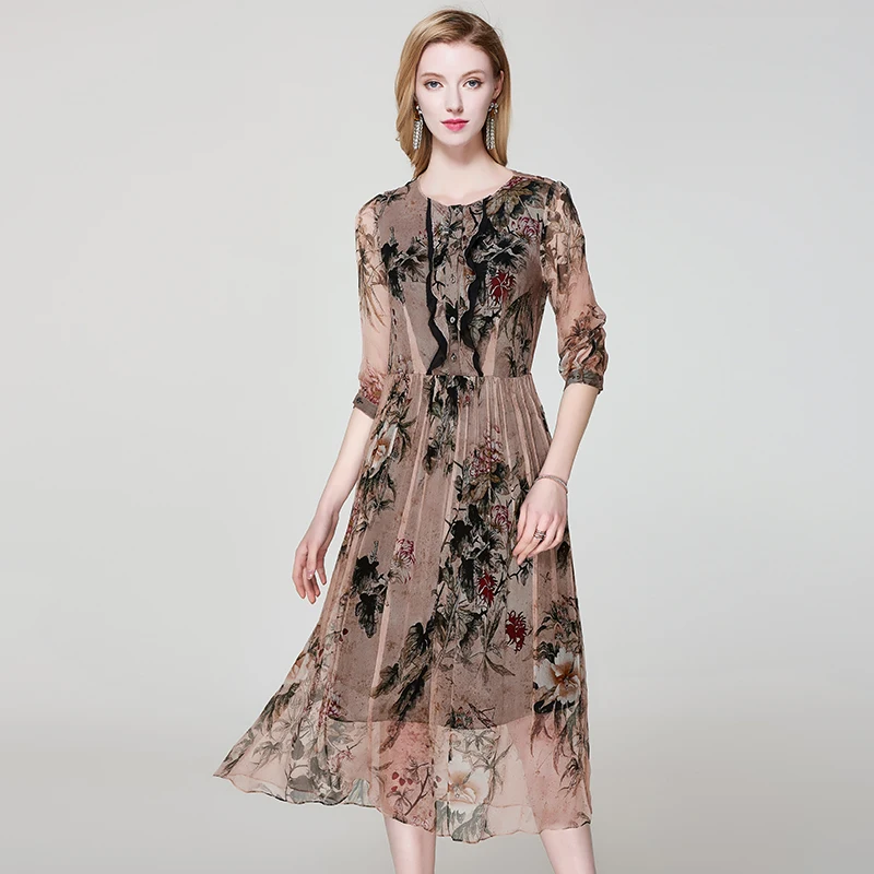 Фото Женское шифоновое платье винтажный сарафан на пуговицах лето 100% Z17X246 2020 | Женская