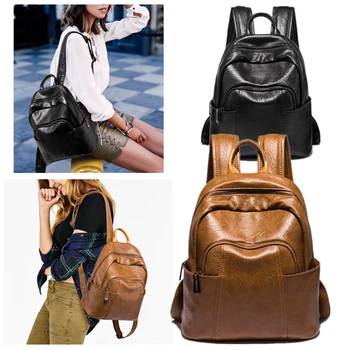 New women's backpack leather soft and comfortable student bag travel bag brown black 
New women's backpack leather soft and comfortable student bag travel bag brown black