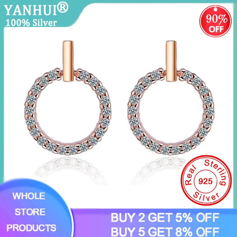 YANHUI NEW Delicate Simple Design Cubic Zirconia Paved Round Stud Earrings Rose Gold Color CZ Crystal Women Silver 925 Earrings
YANHUI NEW Delicate Simple Design Cubic Zirconia Paved Round Stud Earrings Rose Gold Color CZ Crystal Women Silver 925 Earrings