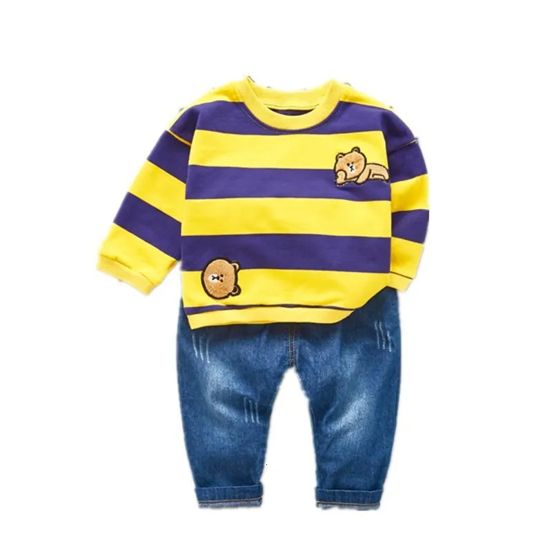 Spring Autumn Children Casual Clothes Set Baby Boy Girl Striped Cartoon T Shirts Jeans 2Pcs/set Fashion Toddler Cotton Tracksuit
Spring Autumn Children Casual Clothes Set Baby Boy Girl Striped Cartoon T Shirts Jeans 2Pcs/set Fashion Toddler Cotton Tracksuit