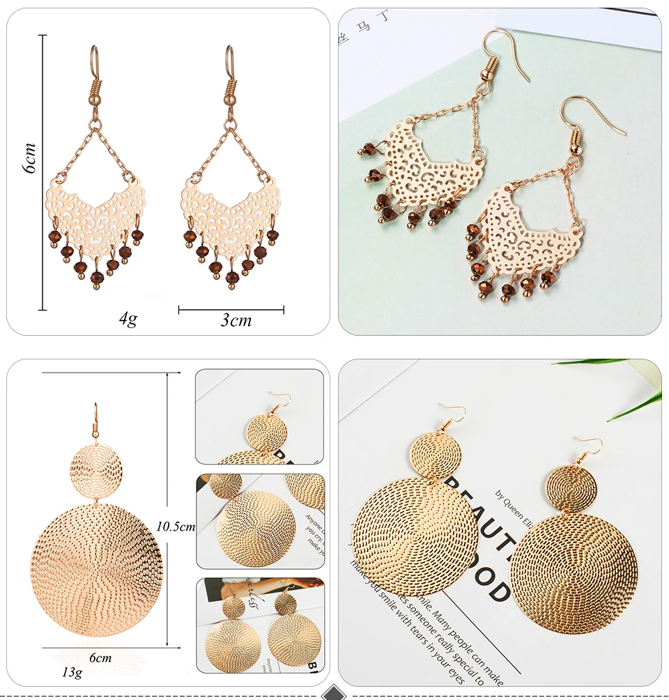 Boho Ethnic Large Golden Luxury Dangle Drop Earrings Hanging for Women Female Fashion 2019 Jewelry Wedding Earrings for Brides Boho Ethnic Large Golden Luxury Dangle Drop Earrings Hanging for Women Female Fashion 2019 Jewelry Wedding Earrings for Brides