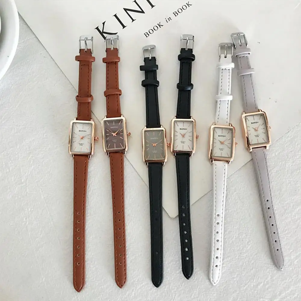 Модные ретро простые шикарные кварцевые часы с кожаным ремешком прямоугольные