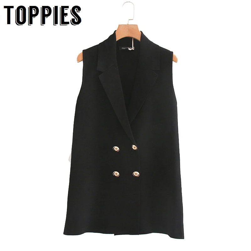 Black Double Breasted Knitting Vest Jacket Women Loose Coat Lady Office Waistcoat Notched Collar Sleeveless Suit Jacket
Black Double Breasted Knitting Vest Jacket Women Loose Coat Lady Office Waistcoat Notched Collar Sleeveless Suit Jacket