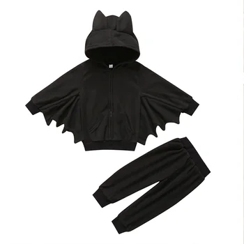 

9-4Y New Halloween Baby Clothing Sets Boys Girl Clothes Cute Bat Hooded+Pant Zipper Costumes Children Kids Cosplay Clothing Gift