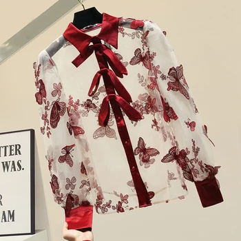 2020 Spring New Perspective Blouse Women Embroidered Bow Chiffon Shirt Women's Print Loose Clothes Blusas Girls Shirts Femme Top
2020 Spring New Perspective Blouse Women Embroidered Bow Chiffon Shirt Women's Print Loose Clothes Blusas Girls Shirts Femme Top