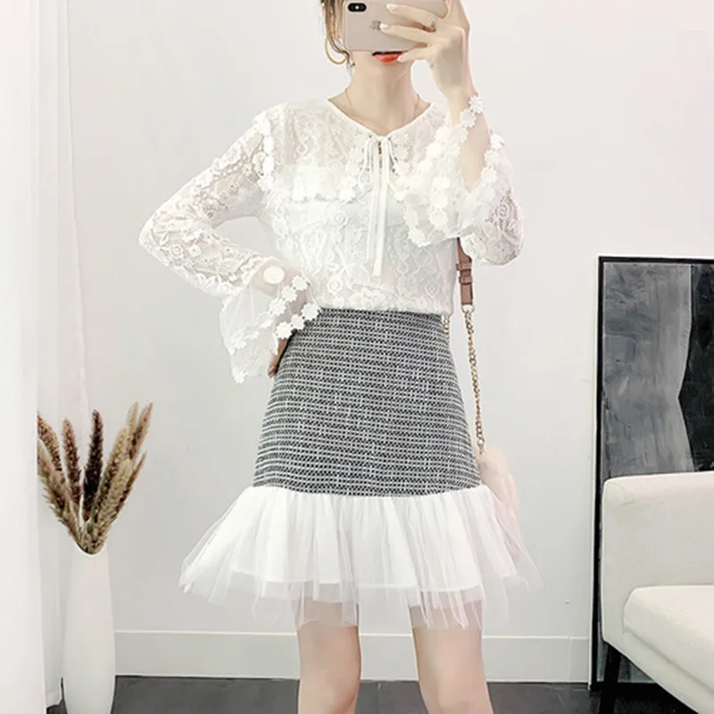 2019 Autumn New Pattern Small Fragrant Wind Women Set Fashion Lace Top+Mesh Splicing Tweed Short Skirt 2 Piece Suit
2019 Autumn New Pattern Small Fragrant Wind Women Set Fashion Lace Top+Mesh Splicing Tweed Short Skirt 2 Piece Suit