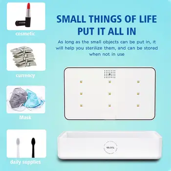 Mobile Phone Mask Sterilization Box UVC Sterilizer 2020 New Protable Key Office Jewelry Wireless Charging Function White 9LED
Mobile Phone Mask Sterilization Box UVC Sterilizer 2020 New Protable Key Office Jewelry Wireless Charging Function White 9LED