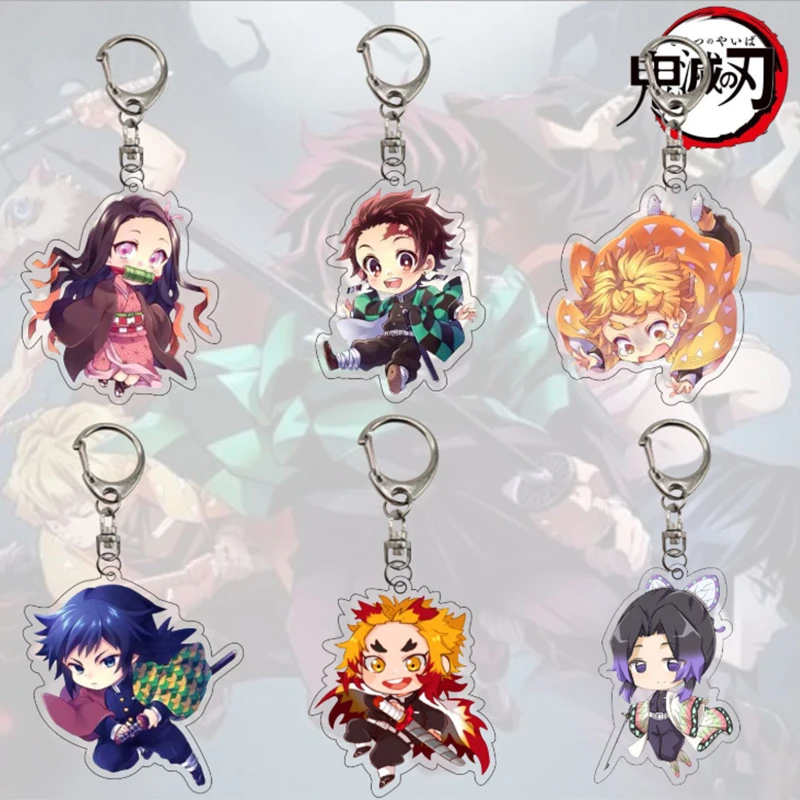 Anime Demon Slayer Keychain Acrylic Kimetsu no Yaiba Blade of Ghost Keychains Key Cover Chain Keyring Jewelry Accessories Gifts | Украшения