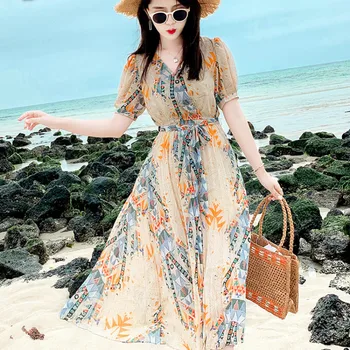 Dress Female Summer 2020 New Chiffon Bohemia Thin Temperament Skirt Puffed Sleeves Long Beach Dress
Dress Female Summer 2020 New Chiffon Bohemia Thin Temperament Skirt Puffed Sleeves Long Beach Dress