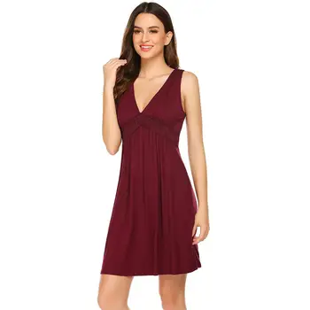 Women Casual V-Neck Sleeveless Lace Solid Nightwear Sleepwear Dress
Women Casual V-Neck Sleeveless Lace Solid Nightwear Sleepwear Dress