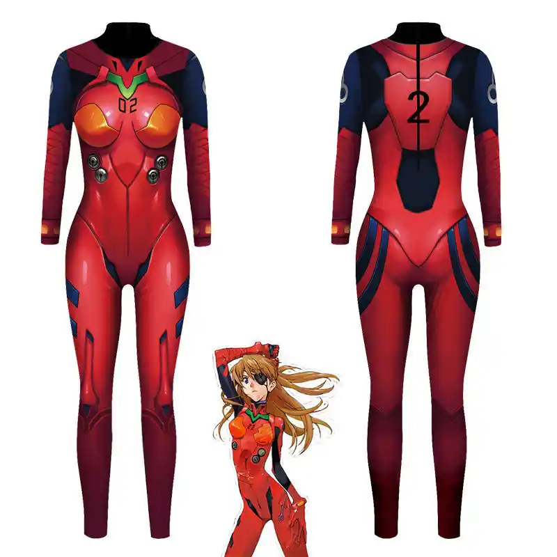 アニメ惣流 アスカ ジャンプスーツコスプレ衣装ユニセックスワンピースフルボディ全身タイツスーツ アニメ コスチューム Gooum