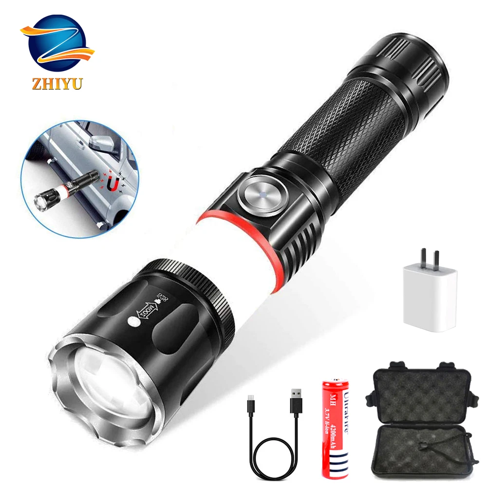 ZHIYU USB Led Flashlight Torch Magnetic Super Bright Work Torch 2000LM with COB Light 4 Modes Rechargeable Torches camping light
ZHIYU USB Led Flashlight Torch Magnetic Super Bright Work Torch 2000LM with COB Light 4 Modes Rechargeable Torches camping light