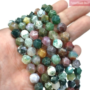 

Faceted Indian Agates Natural Stone Loose Spacers Beads DIY Charms Bracelet Accessories for Jewelry Making 15" Strand 6 8 10MM