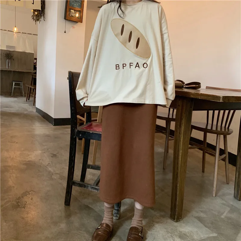 FREE SHIPPING Korean Style Loose Casual Female T Shirt Fashion Oversized Tops Cute Letter Spring Long Sleeve Women Trendy O-Neck Tee Top JKP2230 18