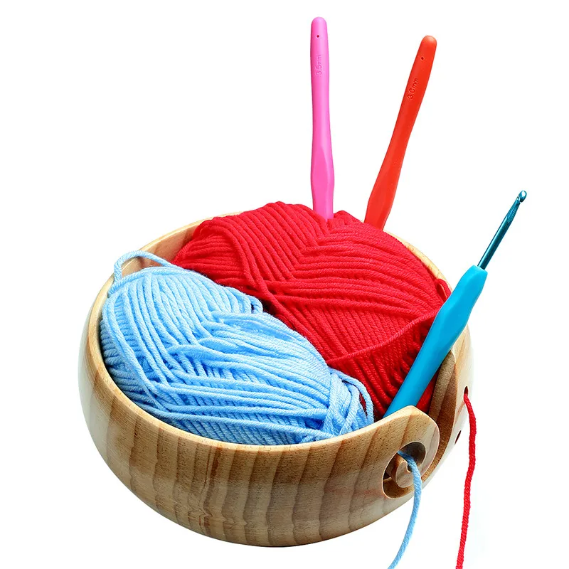 Eco-friendly Wooden Yarn Storage Bowl Organizer with Handmade Holes DIY Storage Craft Crochet Kit Organizer Knitting Yarn Holder (5)