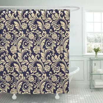 Renaissance Floral Pattern Baroque Damask Gold and Blue Antique Shower Curtain Waterproof Polyester Fabric 72 x 72 Inches Set wi
Renaissance Floral Pattern Baroque Damask Gold and Blue Antique Shower Curtain Waterproof Polyester Fabric 72 x 72 Inches Set wi