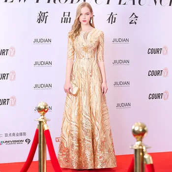 Shiny Sequins Evening Dress Gold Appliques Beading A Line Formal Dresses Sleeve O Neck Robe De Soiree Half Long Party Gowns K179
Shiny Sequins Evening Dress Gold Appliques Beading A Line Formal Dresses Sleeve O Neck Robe De Soiree Half Long Party Gowns K179