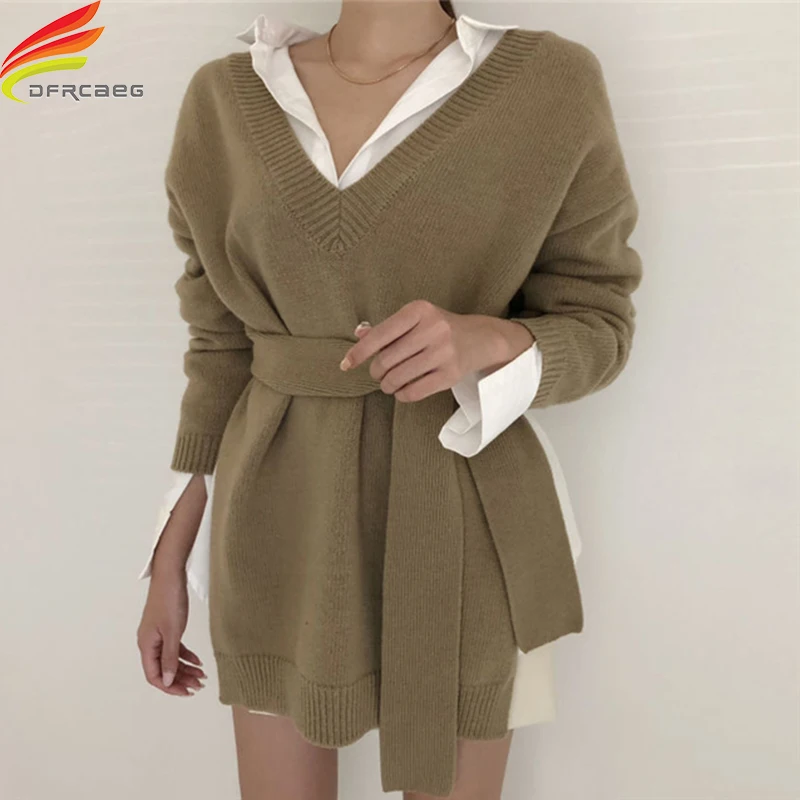 New 2020 Winter Woman Sweaters V Neck Irregular Knit Sweater With Belt Two Kind Wear Minimalist Women Pullovers Tops
New 2020 Winter Woman Sweaters V Neck Irregular Knit Sweater With Belt Two Kind Wear Minimalist Women Pullovers Tops