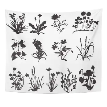 Botany Beauty Silhouette Large Wild Flowers and Plants of Wildflowers Blossom Branch Home Decor Tapestry Wall Hanging for Living