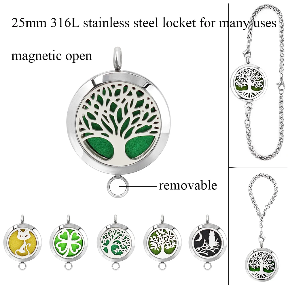 

tree of life 316L stainless steel 25mm magnetic diffuser diffusor perfume oil locket for necklace 10 pads