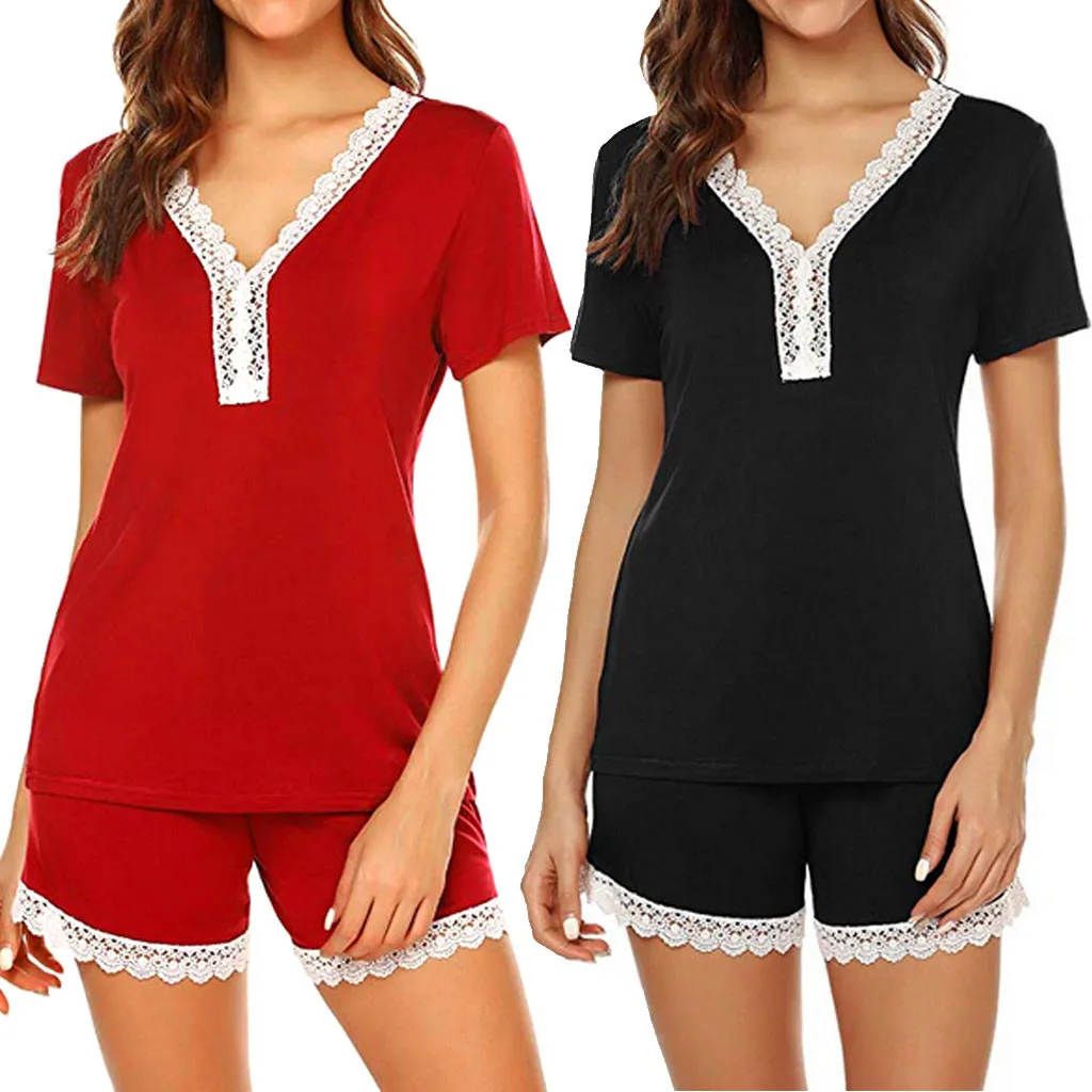 Women Sleepwear Sleeve Tops Pajamas Sets Nightwear Plus Size S-XXL Lace Stitching Pyjamas 2Pcs/Setsleepwear Short Pants+Short@5
Women Sleepwear Sleeve Tops Pajamas Sets Nightwear Plus Size S-XXL Lace Stitching Pyjamas 2Pcs/Setsleepwear Short Pants+Short@5