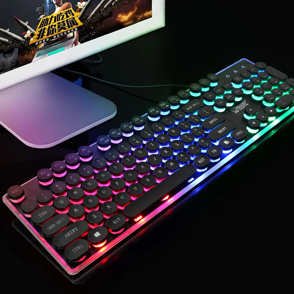 Mechanical Feeling Gaming Keyboard 104 Key USB Wired LED Illuminated Backlit Retro Style Mechanical Feeling Gaming Keyboard 104 Key USB Wired LED Illuminated Backlit Retro Style