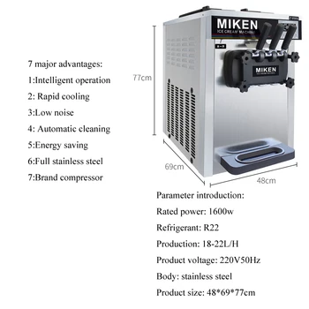 Commercial stainless steel Ice Cream Machine Desktop Soft Ice Cream Maker for Amusement Parks Snack Shops School Stores 1600W
Commercial stainless steel Ice Cream Machine Desktop Soft Ice Cream Maker for Amusement Parks Snack Shops School Stores 1600W