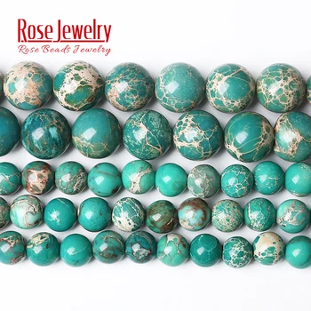 

Green Sea Sediment Turquoises Imperial Jaspers Round Beads 15" Strand 4 6 8 10 MM Pick Size For Jewelry Making