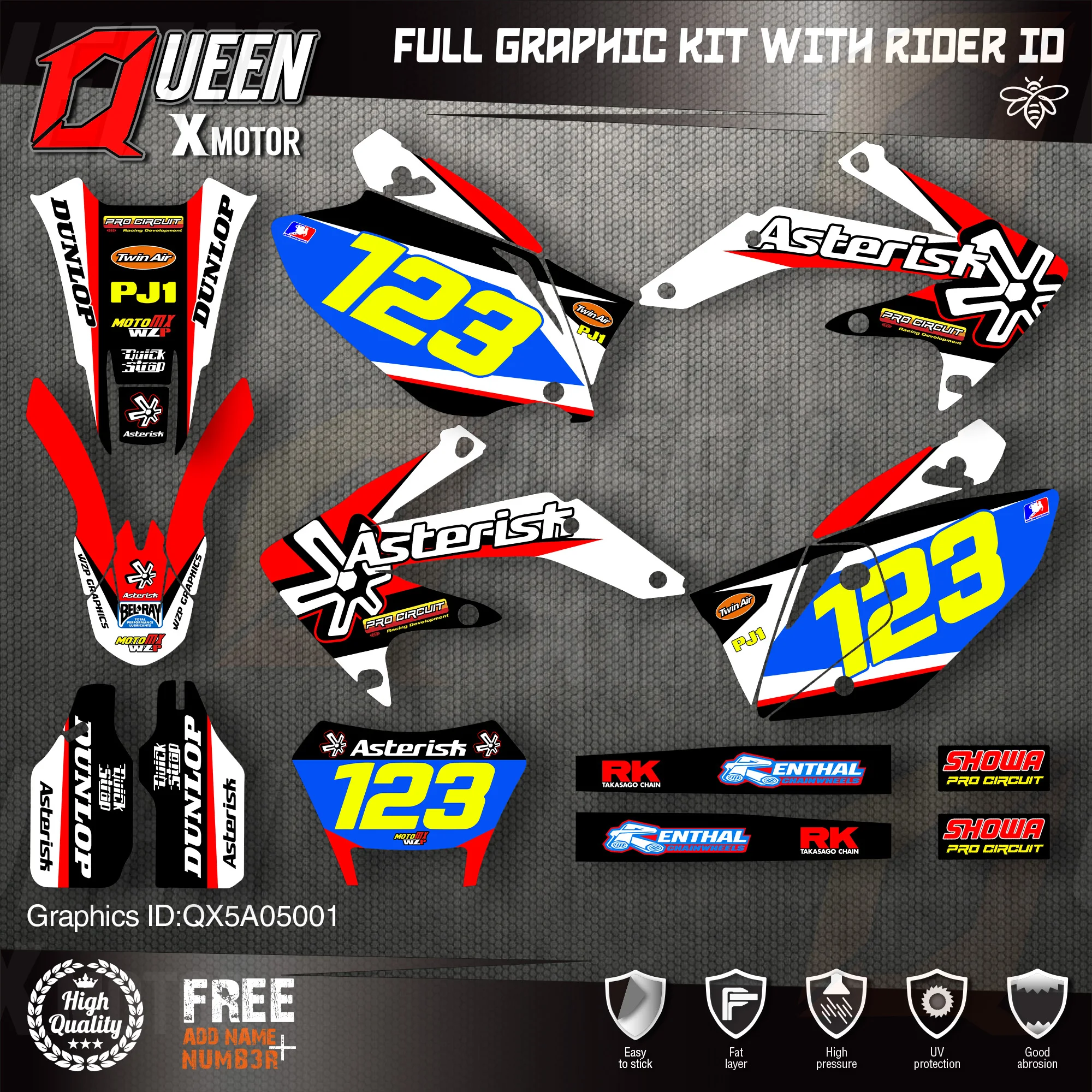 QUEEN X MOTOR Custom Team Graphics Backgrounds Decals Stickers Kit For HONDA 2005-2007 2008-2015 2016 2017 2018 CRF450X 001
QUEEN X MOTOR Custom Team Graphics Backgrounds Decals Stickers Kit For HONDA 2005-2007 2008-2015 2016 2017 2018 CRF450X 001