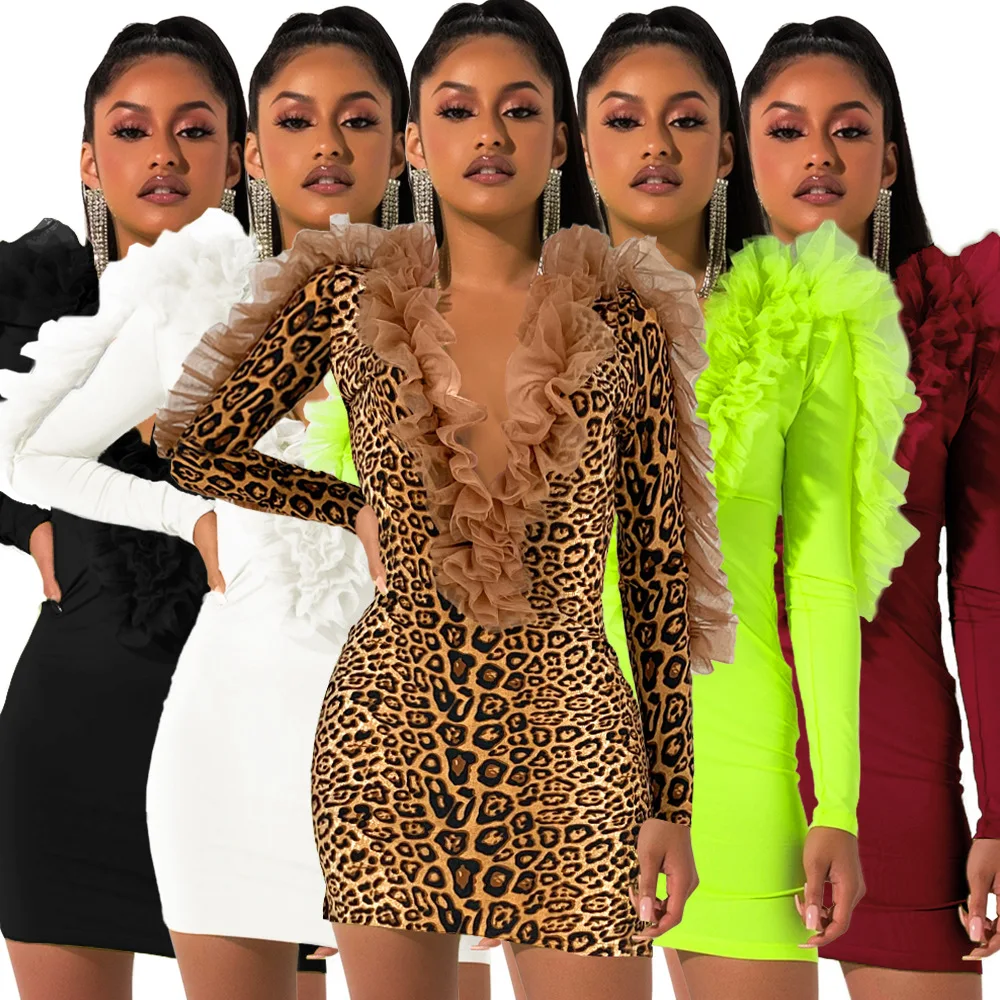 Candy Colors Leopard Women Sexy Party Dress Ruffles V Neck Long Sleeves Fashionable Bodycon Dresses for Nightclub Bar Autumn
Candy Colors Leopard Women Sexy Party Dress Ruffles V Neck Long Sleeves Fashionable Bodycon Dresses for Nightclub Bar Autumn