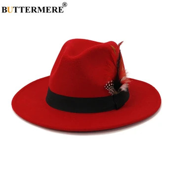 BUTTERMER Women Red Wide Brim Wool Felt Fedora Panama Hat with Feather Men Jazz Trilby Cap Party Church Formal Top Hat
BUTTERMER Women Red Wide Brim Wool Felt Fedora Panama Hat with Feather Men Jazz Trilby Cap Party Church Formal Top Hat
