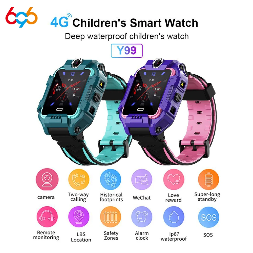 696 Y99 Children Smart Watch 4G Kids GPS Position Safety Wristband Dual cameras Video Call Bracelet Sports Waterproof | Электроника