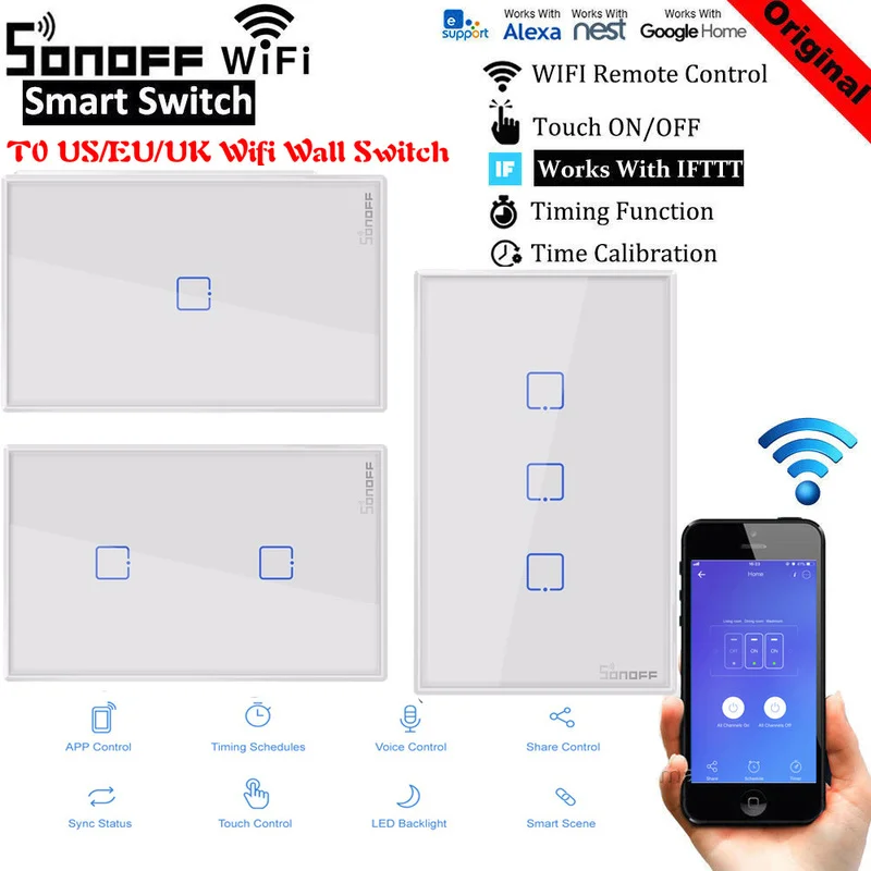 SONOFF T0US/EU TX Wifi Smart Wall Light Switch Timer 1/2/3 Gang Support Voice/APP/Touch Control Works With Alexa Google Home
SONOFF T0US/EU TX Wifi Smart Wall Light Switch Timer 1/2/3 Gang Support Voice/APP/Touch Control Works With Alexa Google Home