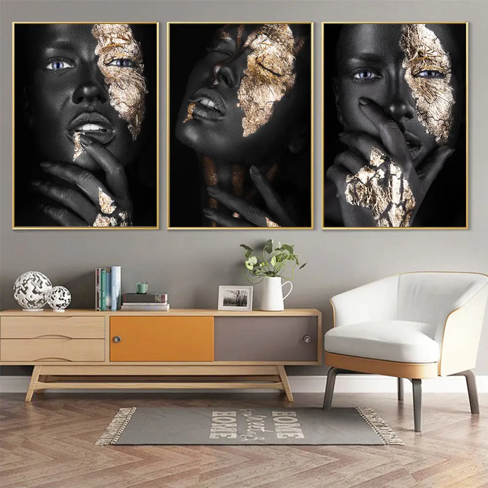 Printed African Art Black and Gold Woman Canvas Oil Paintings Wall Art Posters and Print Canvas Prints for Living Room Decor
Printed African Art Black and Gold Woman Canvas Oil Paintings Wall Art Posters and Print Canvas Prints for Living Room Decor