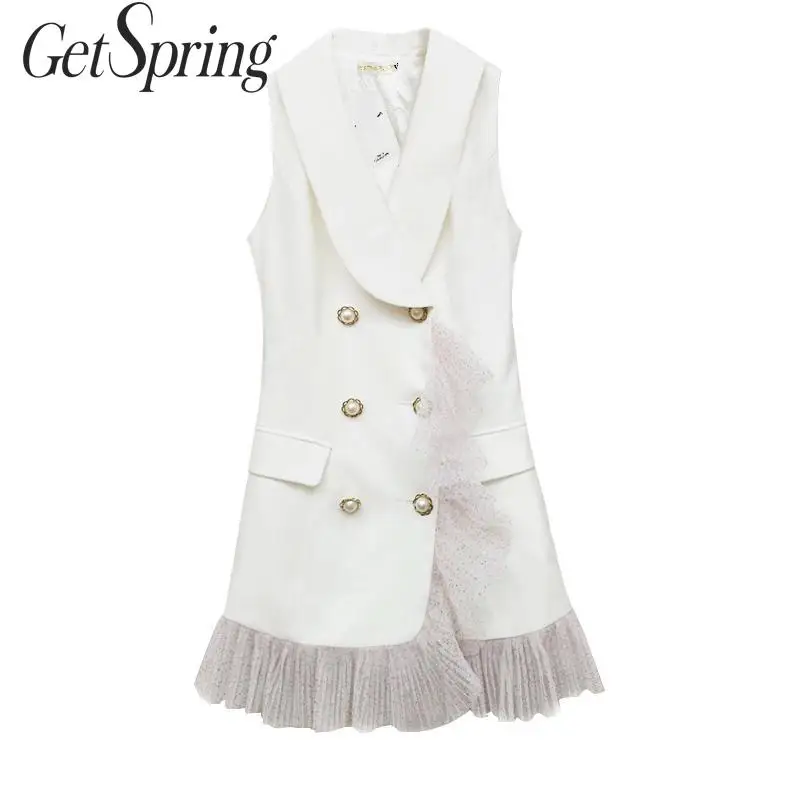 GETSPRING Women Coat Women Suit Coats Mesh Patchwork Ruffle Irregular Women Blazers White Color Matching Long Coats 2019 Fashion 
GETSPRING Women Coat Women Suit Coats Mesh Patchwork Ruffle Irregular Women Blazers White Color Matching Long Coats 2019 Fashion