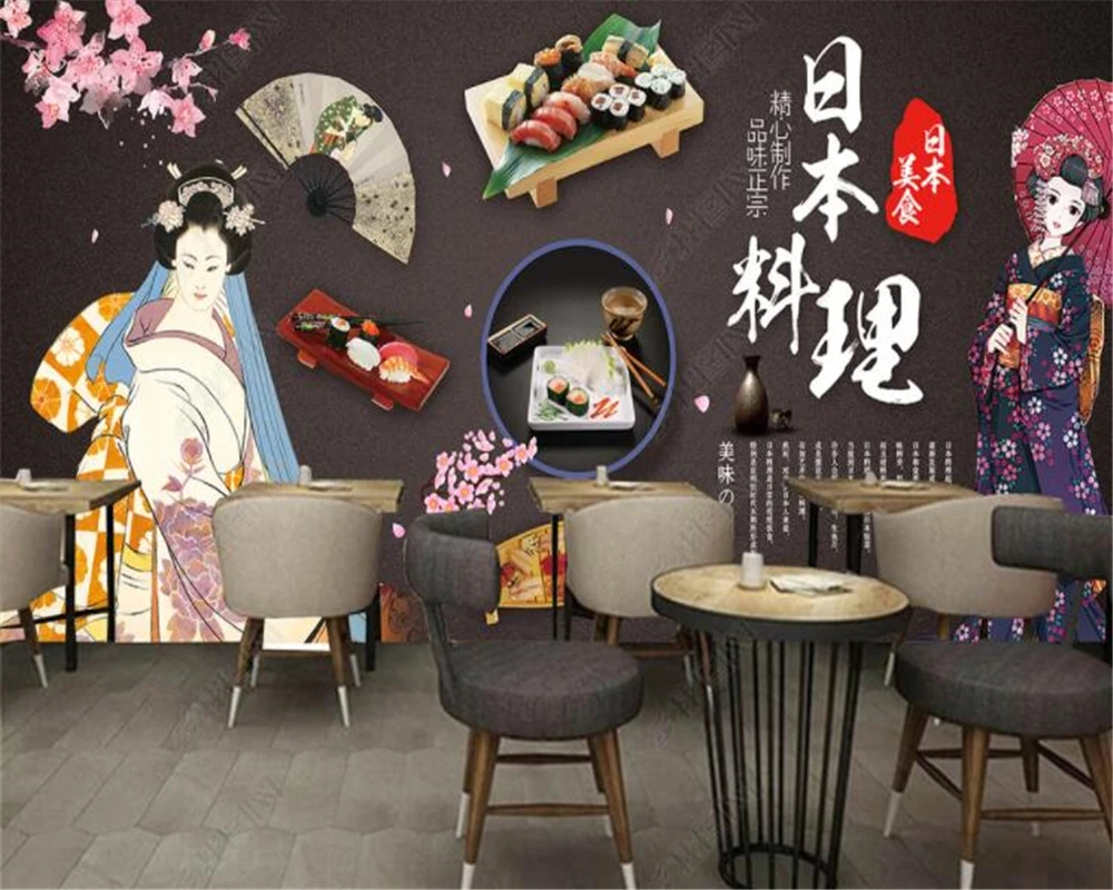 

Customized Wallpaper Photo Japanese Cuisine Sushi Japanese Lady Geisha Mural Tapestry Dining Background Wall 3d wallpaper