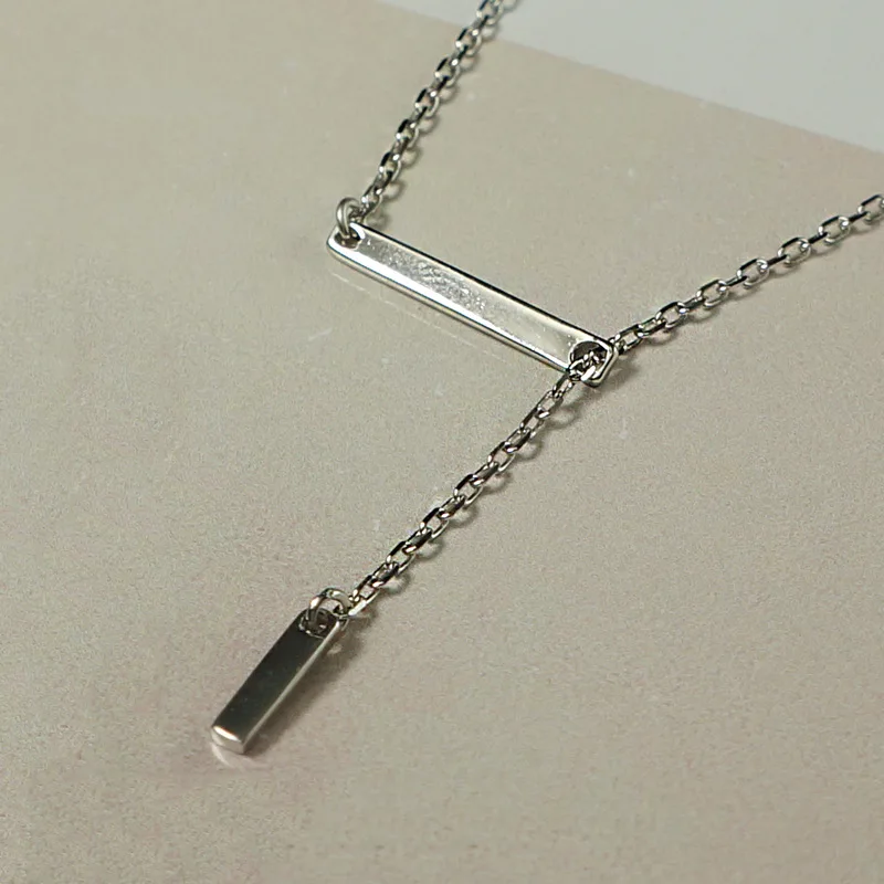 Korean-style New Style 925 Adjustable A- line Pendant Sterling Silver Necklace Fashion Sweet Rectangular Women's Silver Necklace